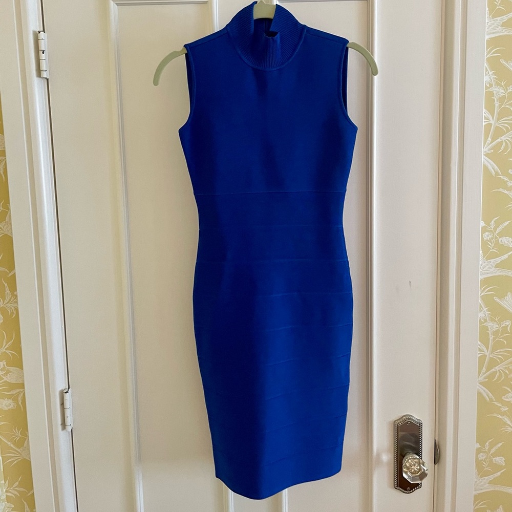 HERVE LEGER Paris Royal Blue High neck dress - Size small
